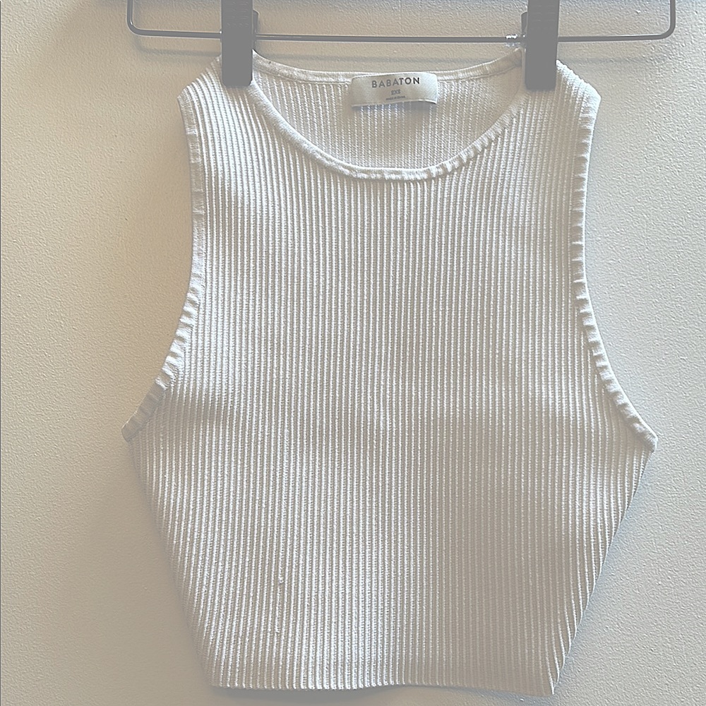 Babaton White Sculpt Crop Racerback Ribbed Tank Top - Picture 2 of 8